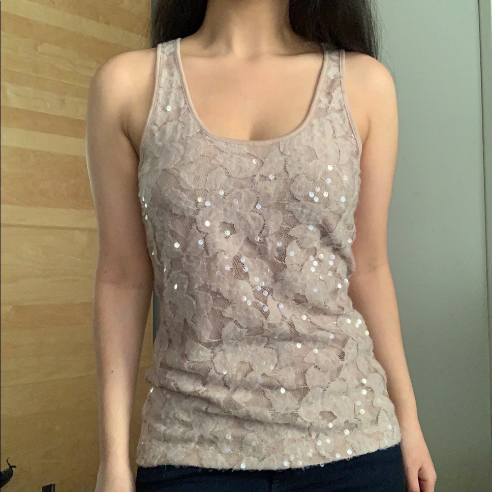Express Taupe Sequin Tank Top